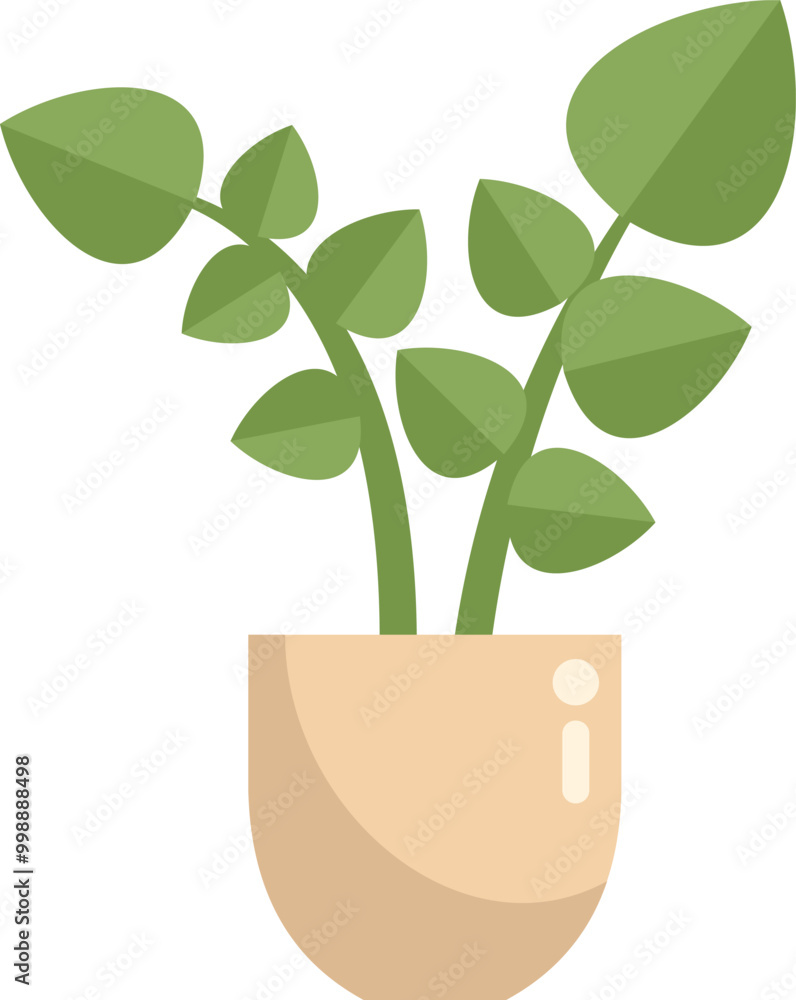 Minimalist illustration of a plant with big leaves growing in a beige pot, isolated on white background Minimalist illustration of a plant with big leaves growing in a beige pot, isolated on white background