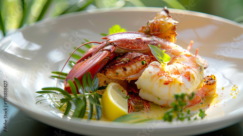 Delight in an exquisite seafood main course showcasing culinary finesse.