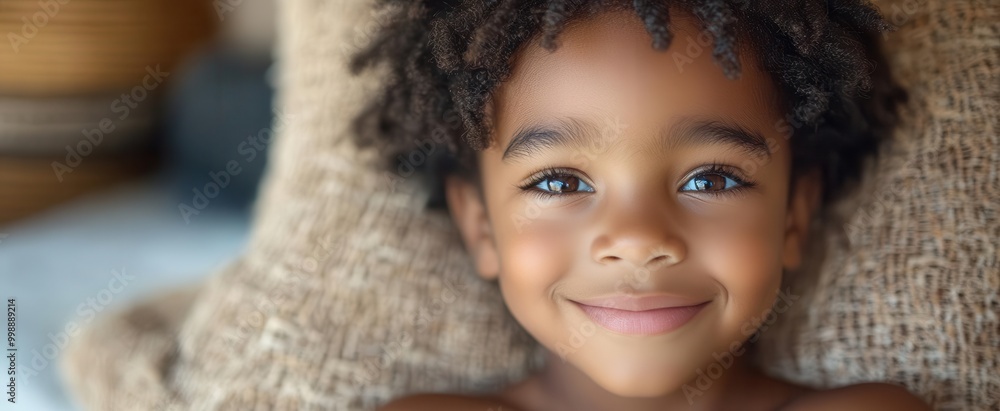 closeup portrait of a smiling african american boy in a cozy indoor setting his joyful expression and bright eyes embodying the essence of childhood happiness and innocence