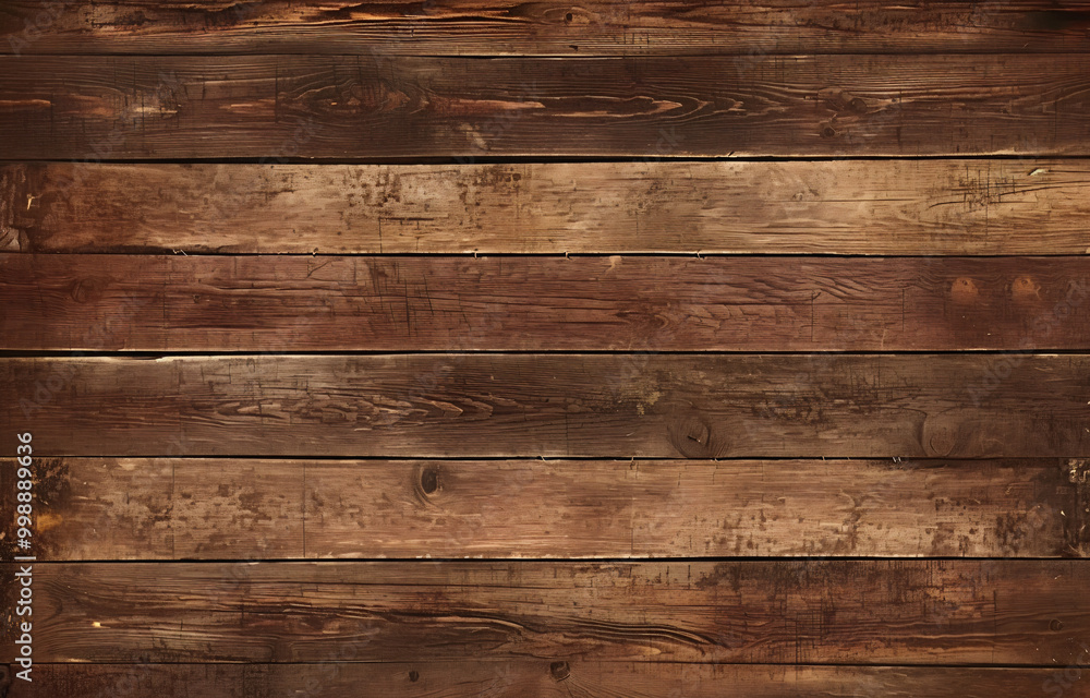 Obraz premium Horizontal planks showcase a weathered texture with rich brown hues and natural imperfections adding warmth and character to any composition