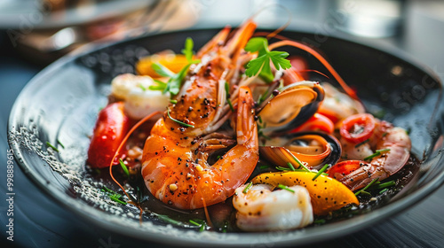 Indulge in a luxurious seafood main course with ocean-inspired flavors.