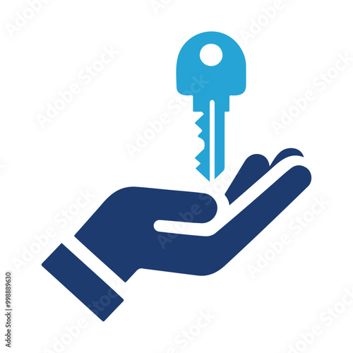 Hand holding key silhouette vector icon illustration design