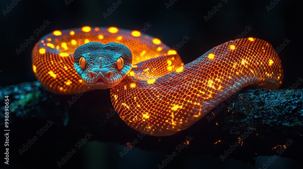 Snake in profile on branch with mouth agape Snake in profile on branch with mouth agape