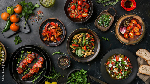 top down view of Mediterranean cuisine.