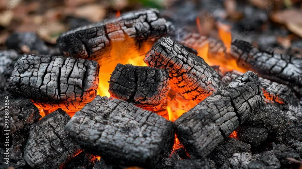 Discover the warm glow of embers surrounded by charcoal in a tranquil outdoor setting during the evening Discover the warm glow of embers surrounded by charcoal in a tranquil outdoor setting during the evening