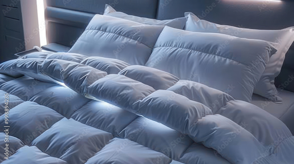 Fototapeta premium A comparison of high-tech bedding sets, highlighting the latest innovations in sleep comfort and health benefits.
