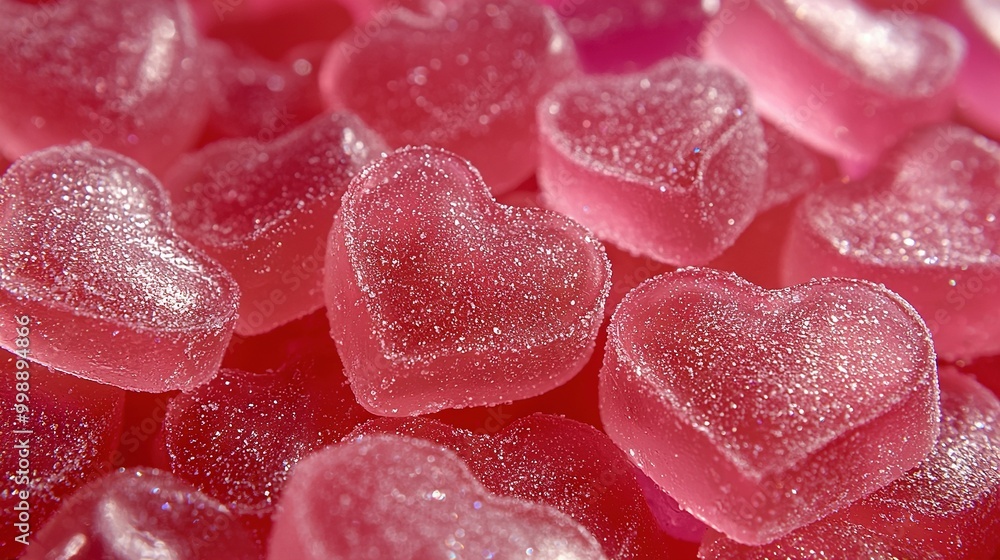 A stack of pink gummy hearts piled high on top of another pile of pink gummy hearts, which sits atop yet another pile of pink gummy hearts A stack of pink gummy hearts piled high on top of another pile of pink gummy hearts, which sits atop yet another pile of pink gummy hearts