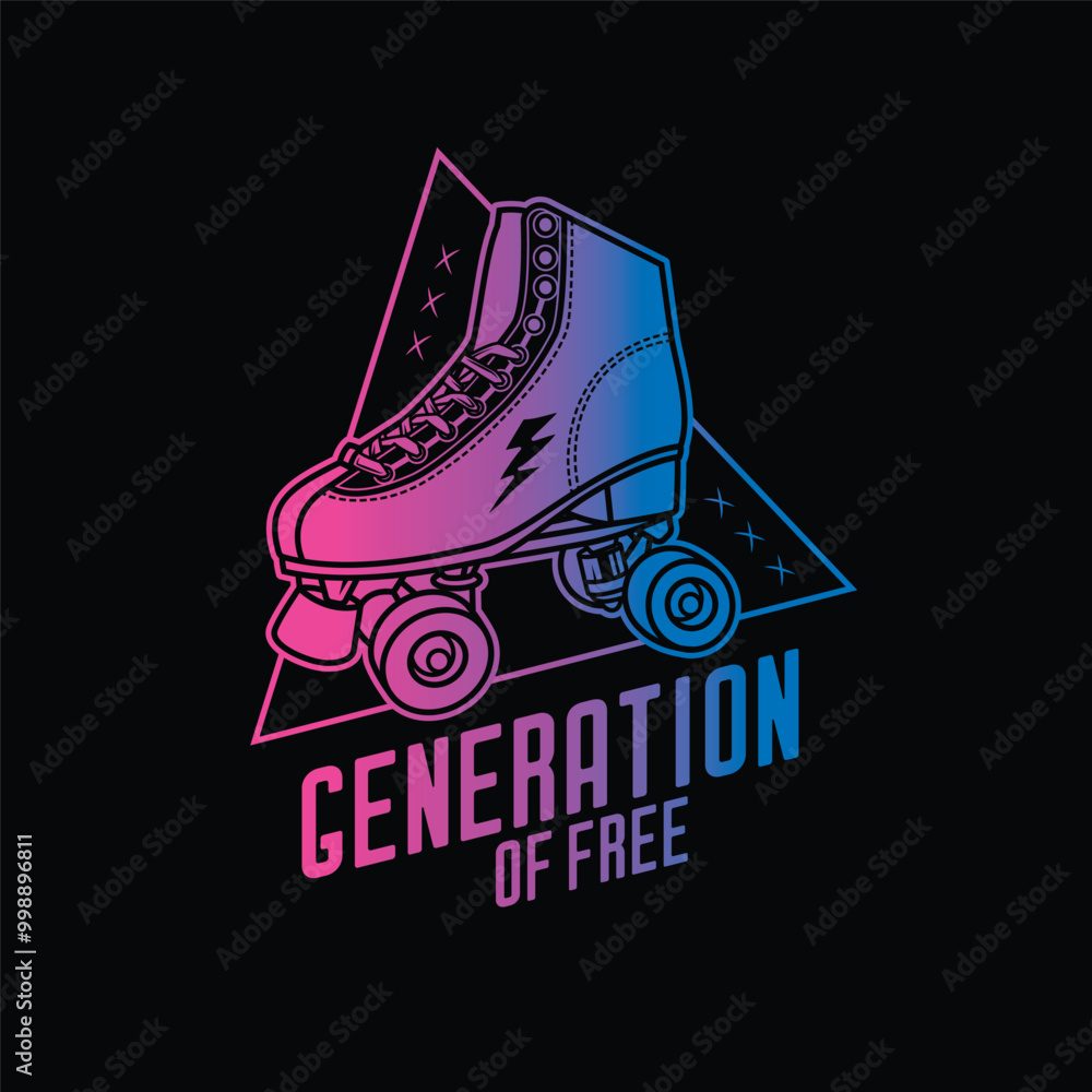 Stylish roller skates on the background of a text composition. Original vector retro emblem. T-shirt design Stylish roller skates on the background of a text composition. Original vector retro emblem. T-shirt design