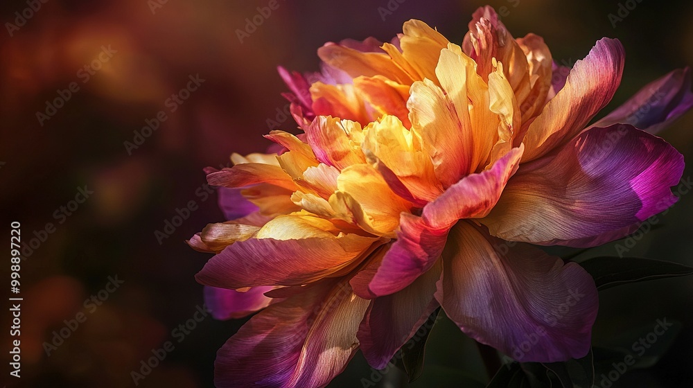 A close-up of a pink and yellow flower with blurred leaves and flowers in the background A close-up of a pink and yellow flower with blurred leaves and flowers in the background