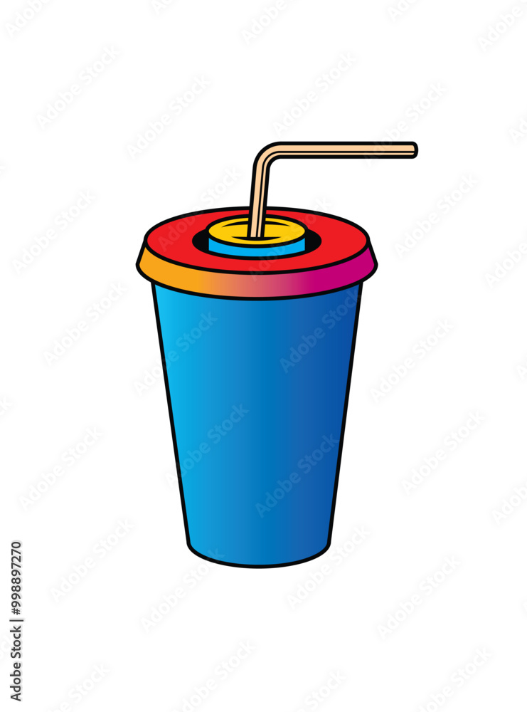 Fast food plastic cup with straw. Hot or cold drink. Original vector illustration in vintage style. Fast food plastic cup with straw. Hot or cold drink. Original vector illustration in vintage style.
