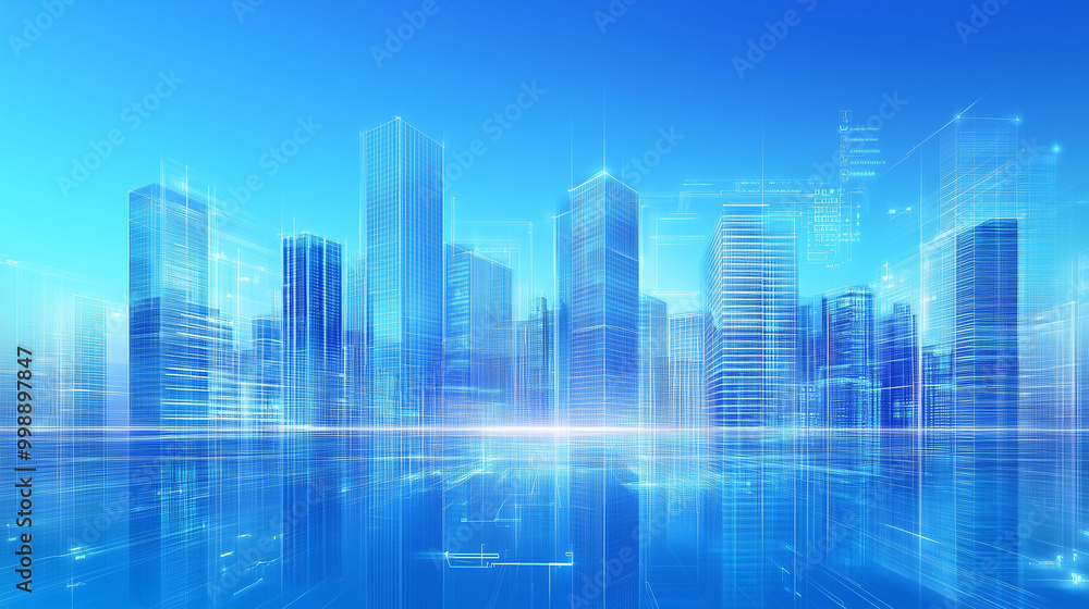 Nowoczesne wieżowce inteligentnego miasta przedstawione w grafice architektonicznej, zachwycają swoją futurystyczną formą i strukturą. Nowoczesne wieżowce inteligentnego miasta przedstawione w grafice architektonicznej, zachwycają swoją futurystyczną formą i strukturą.