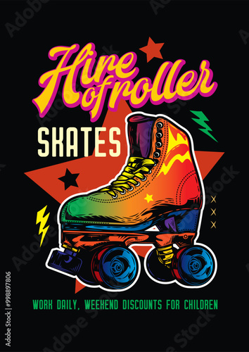 T-shirt or poster design. Roller skating drawn in a retro style. Original vector illustration in vintage style.