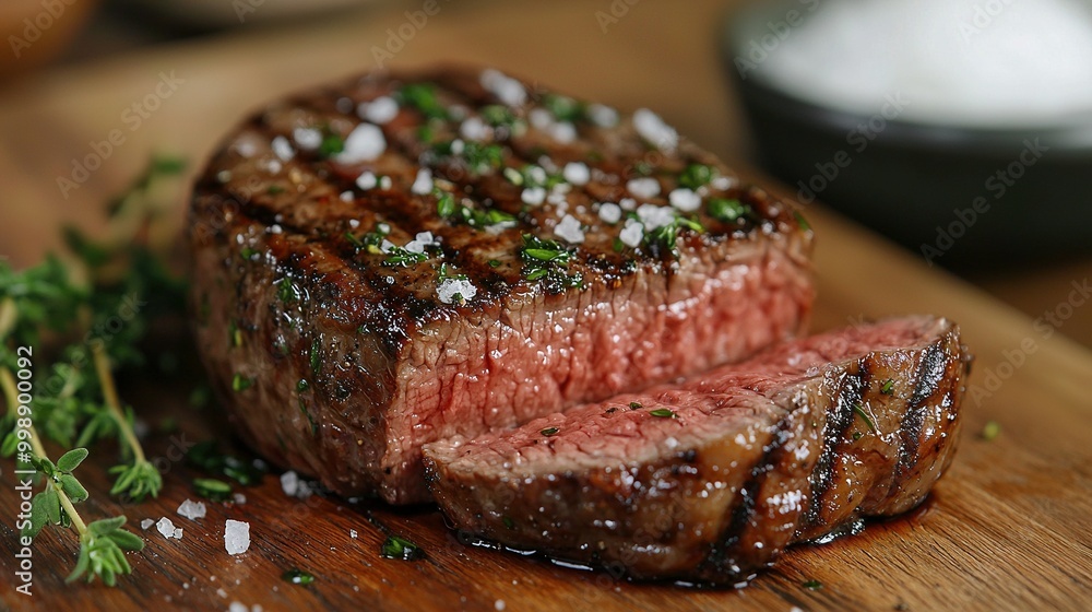 Steak on wooden board with parsley Steak on wooden board with parsley