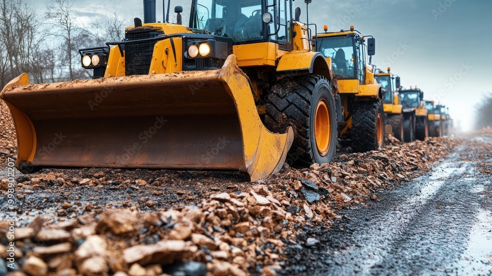 A hydraulic hammer breaks a road of paving stones, worker repairing driveway surface with jackhammer, digging and drilling concrete roads. A hydraulic hammer breaks a road of paving stones, worker repairing driveway surface with jackhammer, digging and drilling concrete roads.