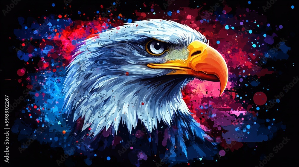 Patriotic USA bald eagle soaring over abstract background for election campaign design new beautiful stock image illustration AI Patriotic USA bald eagle soaring over abstract background for election campaign design new beautiful stock image illustration AI