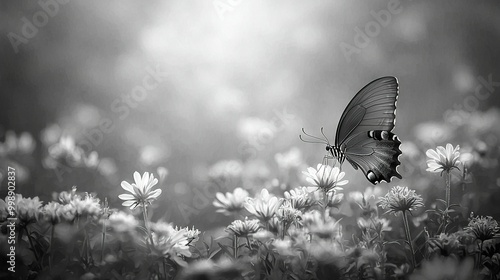  Butterfly in Daisy Field with Sunbeam