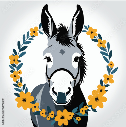 Floral Donkey Portrait  