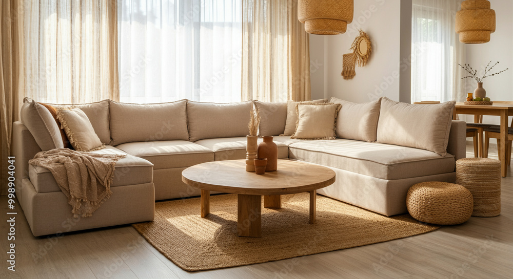 Fototapeta premium Sofa in modern living room with elegant interior design and natural lighting