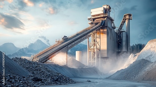 Cement production factory on mining quarry. Sand destined to the manufacture of cement in a quarry.
