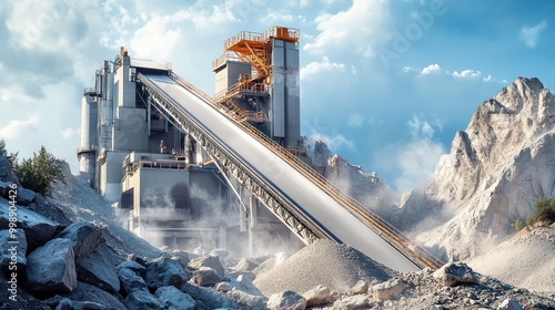 Cement production factory on mining quarry. Sand destined to the manufacture of cement in a quarry.