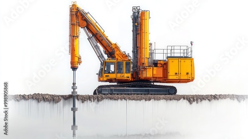 Professional drilling rig doing a geotechnical study of the terrain, Drillers doing drilling oil process with dirty work outfit.
