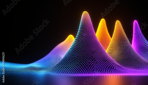 background of abstract cone shapes , Big data visualization, digital landscapes,Technology and Information Flow, Data Processing and AI, Virtual Information Architecture and Particle Systems.
