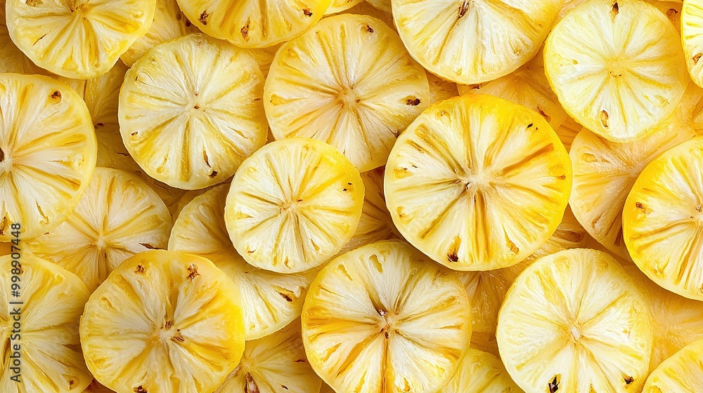 A lemon pile sits on a wooden table with two more lemon piles nearby A lemon pile sits on a wooden table with two more lemon piles nearby