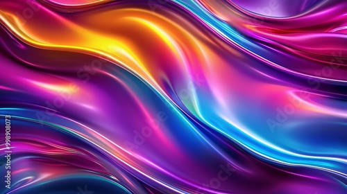 Wallpaper Mural Abstract Digital Waves of Purple, Blue, and Yellow, digital art, 3d rendering, abstract background, abstract art Torontodigital.ca