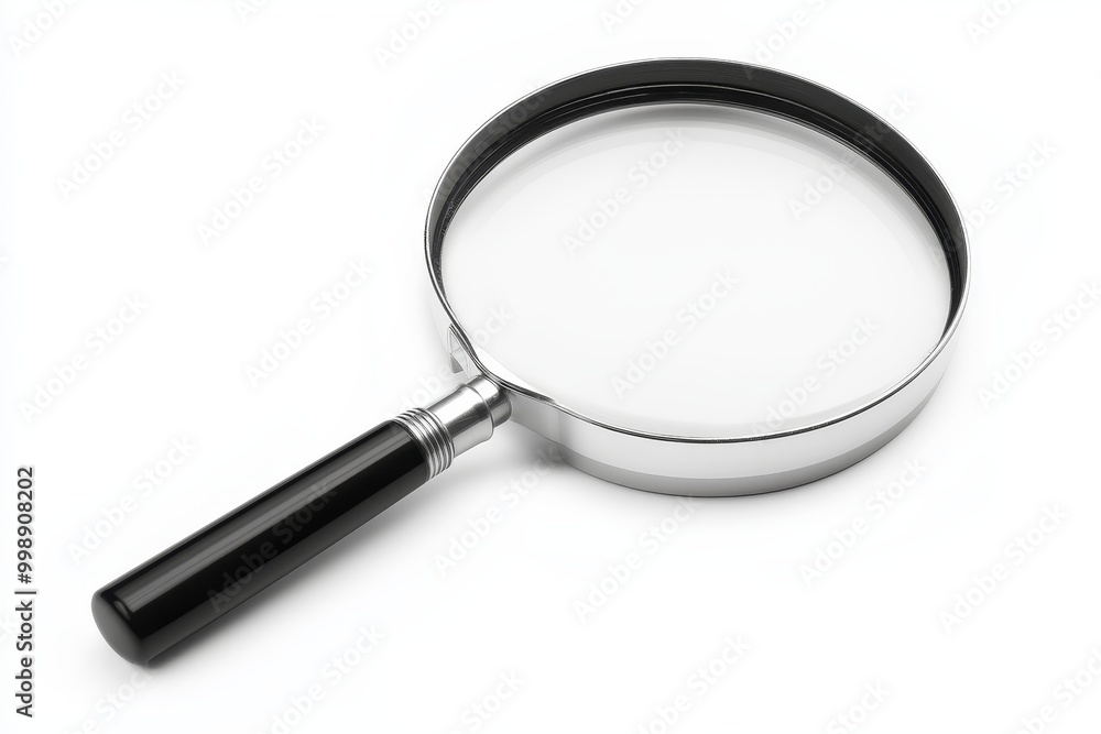 Close up photography of a magnifying glass isolated on a white background for clear detail focus Close up photography of a magnifying glass isolated on a white background for clear detail focus