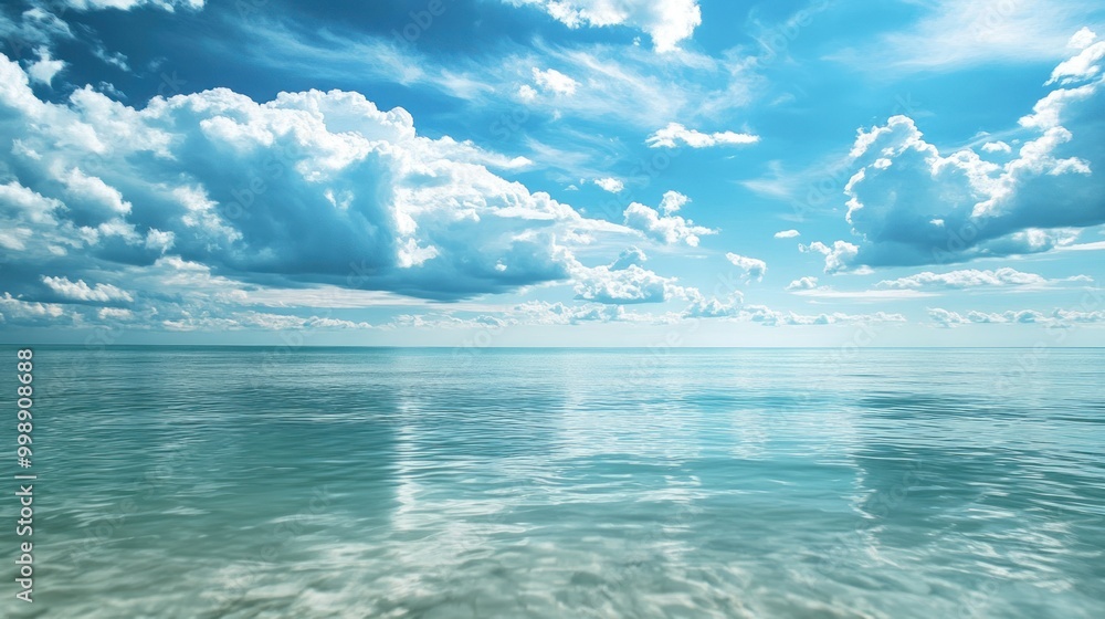 Obraz premium Blue Sky and Calm Ocean with White Clouds