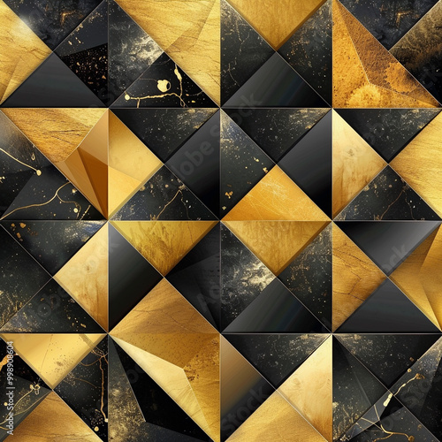 Luxurious 3D Polygonal Art with Gold Highlights photo