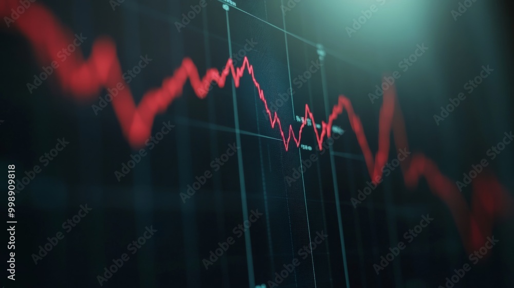 a digital screen displaying a floating trending line graph symbolizing rate cuts in financial markets. a digital screen displaying a floating trending line graph symbolizing rate cuts in financial markets.