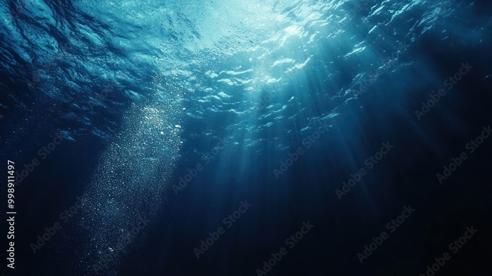 Fototapeta premium Underwater Scene with Sunbeams and Bubbles