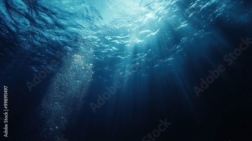 Underwater Scene with Sunbeams and Bubbles