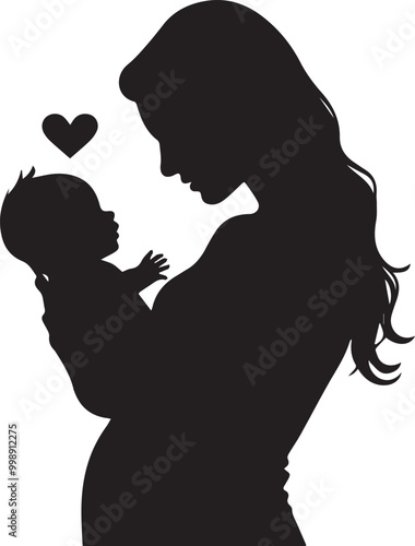 A black and white mother and daughter love silhouette design