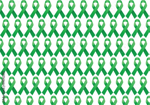 Green Ribbon awareness icon background repeated pattern. A symbol for Childhood depression, cerebral palsy and bipolar disorder