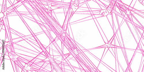 Abstract representation of connectivity future network on white background. A large grid of pins connected with string. A network connections digital mesh illustrating.