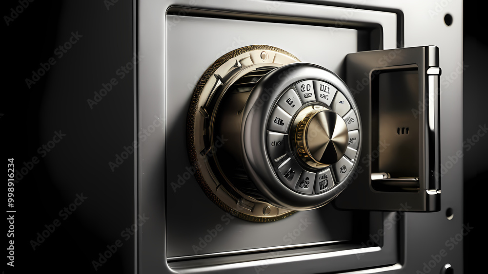 highly detailed close-up image of a money safe, focusing on the intricate design of the lock mechanism, keypad, and metallic surface highly detailed close-up image of a money safe, focusing on the intricate design of the lock mechanism, keypad, and metallic surface