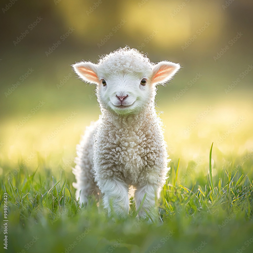 Lamb in field with sad expression facing camera Lamb in field with sad expression facing camera