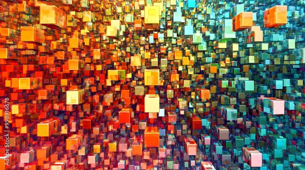 Fototapeta premium Abstract 3D Cube Art Collection: Geometric Designs, Textures, and Colorful Patterns