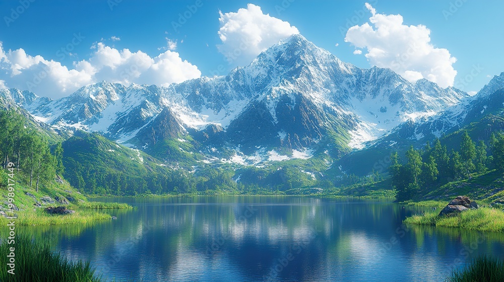 Stunning Mountain Lake Landscape - Serenity in Nature Stunning Mountain Lake Landscape - Serenity in Nature