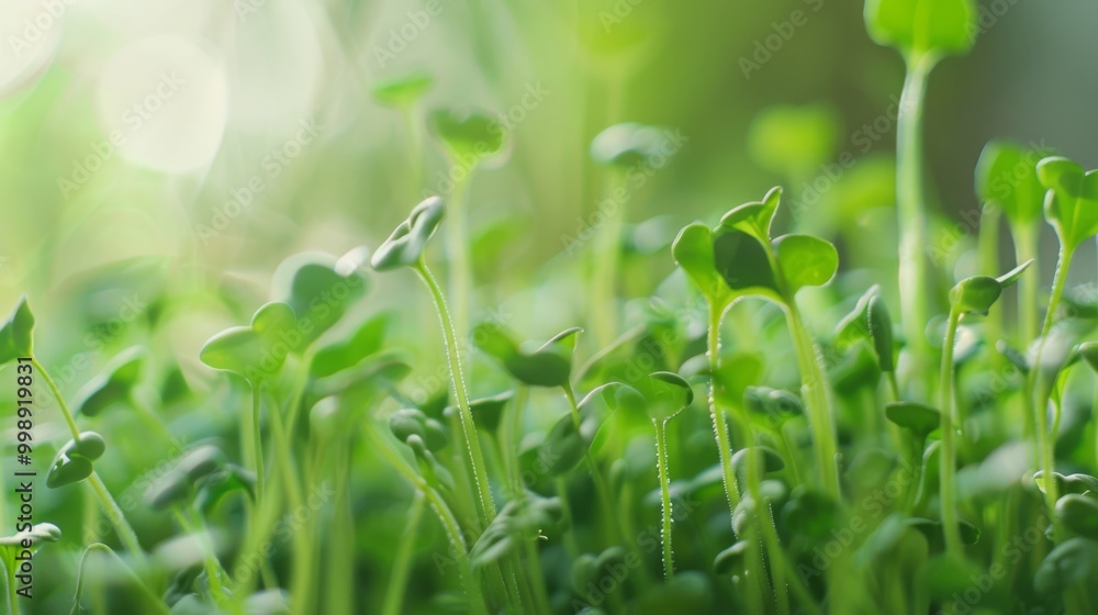 Close-up of lush green sprouts densely packed, thriving under gentle sunlight. Close-up of lush green sprouts densely packed, thriving under gentle sunlight.