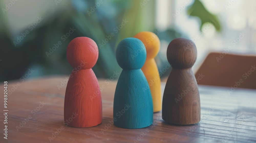 Several wooden figures in deep, rich colors arranged on a wooden table, with greenery in the background, highlighting a blend of nature and craftsmanship. Several wooden figures in deep, rich colors arranged on a wooden table, with greenery in the background, highlighting a blend of nature and craftsmanship.