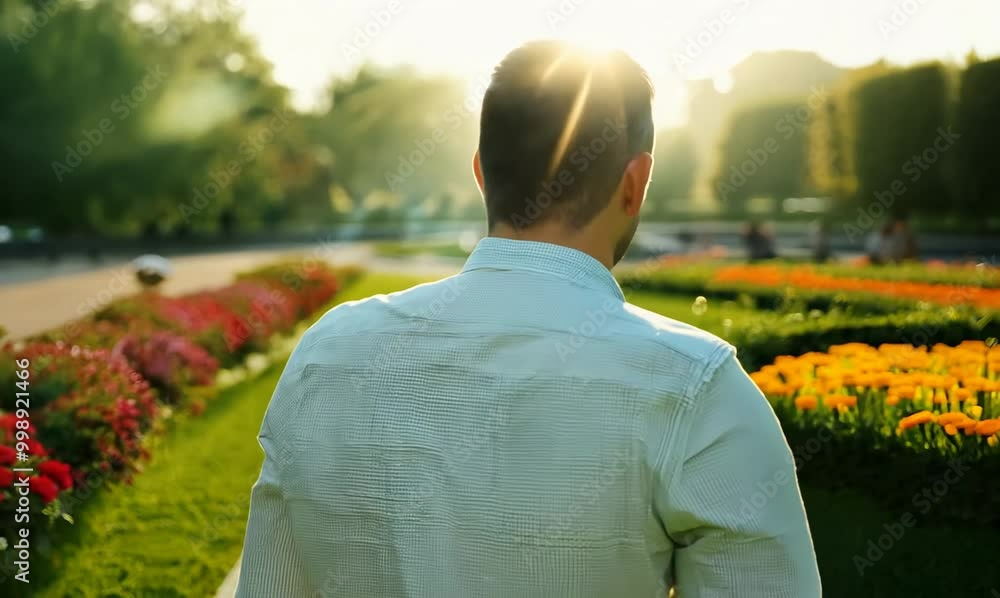 Syrian Man Enjoying Morning Walk in Park Syrian Man Enjoying Morning Walk in Park