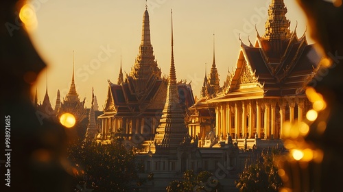 Grand Palace Bangkok Thailand - Evening Golden Light Architecture. photo