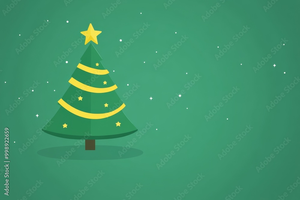 Flat graphic illustration of a Christmas tree with a star topper, minimal decoration, and a bright green background, representing a simple and modern take on holiday tradition. Flat graphic illustration of a Christmas tree with a star topper, minimal decoration, and a bright green background, representing a simple and modern take on holiday tradition.