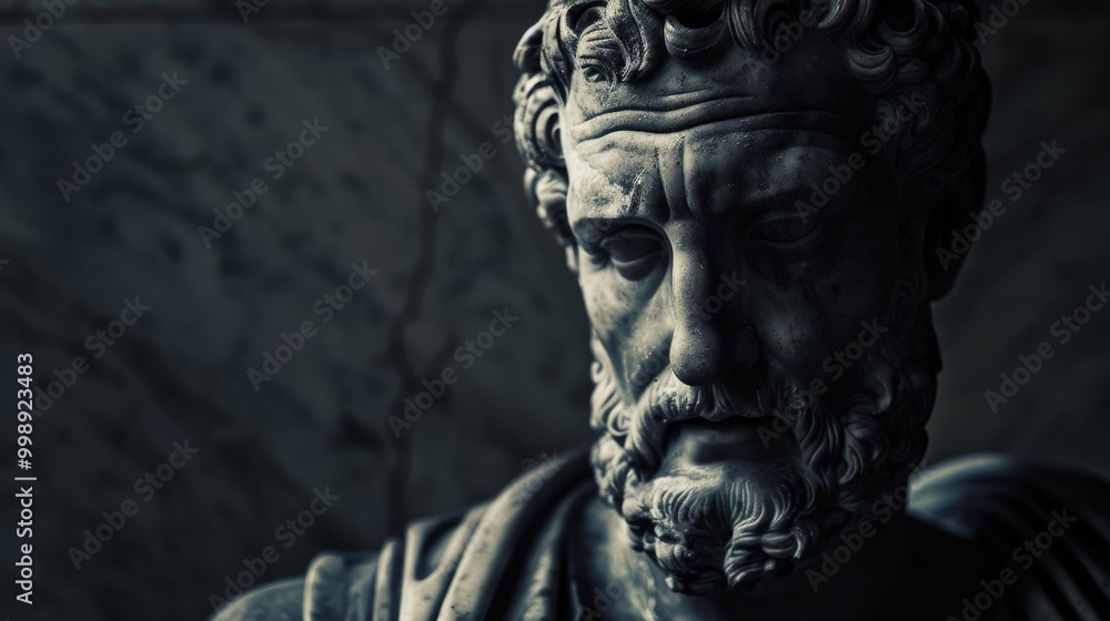 Close-up of a solemn, classical statue of an elderly man with a deep expression, emphasizing the artistry and details in the sculpture. Close-up of a solemn, classical statue of an elderly man with a deep expression, emphasizing the artistry and details in the sculpture.