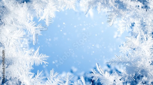 A frosty banner featuring a frame of icicles and snowflakes along the edges, creating a chilly winter vibe while leaving a clear center space for text.