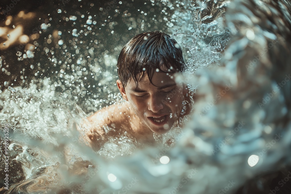 Obraz premium A swimmer energetically moving through splashing water, capturing the essence of motion and vigor.