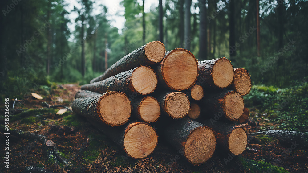 A stack of freshly cut wooden logs with clean, light-colored surfaces and bark still intact, arranged neatly in a forest setting, showcasing the raw, natural beauty of fresh timber. A stack of freshly cut wooden logs with clean, light-colored surfaces and bark still intact, arranged neatly in a forest setting, showcasing the raw, natural beauty of fresh timber.